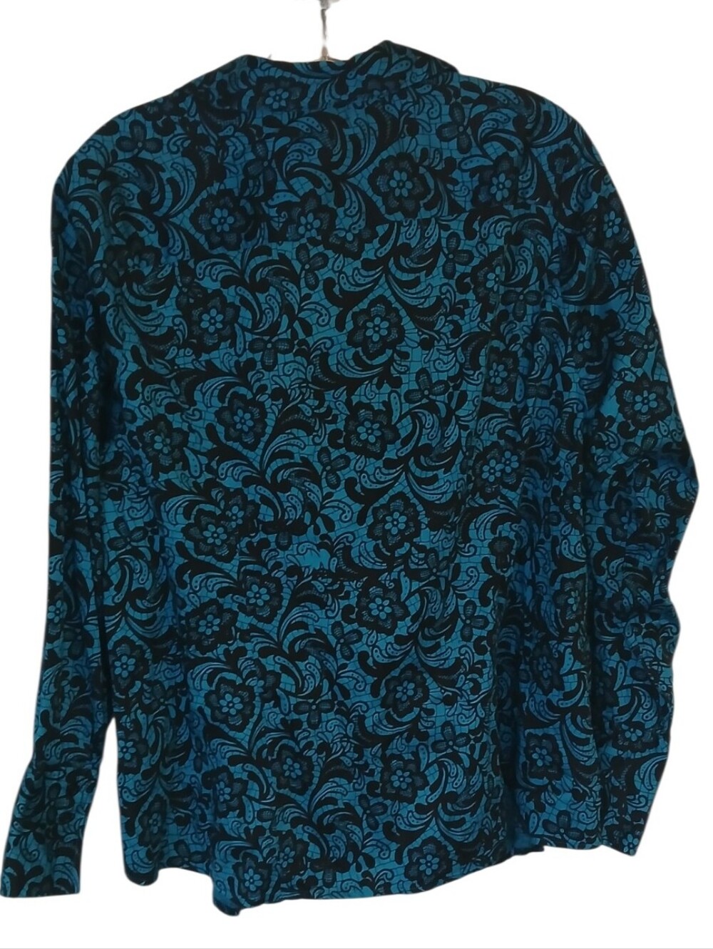 Lane Bryant Teal And Black Floral Lace Print Button-down Blouse Size 18/20W - Picture 2 of 5